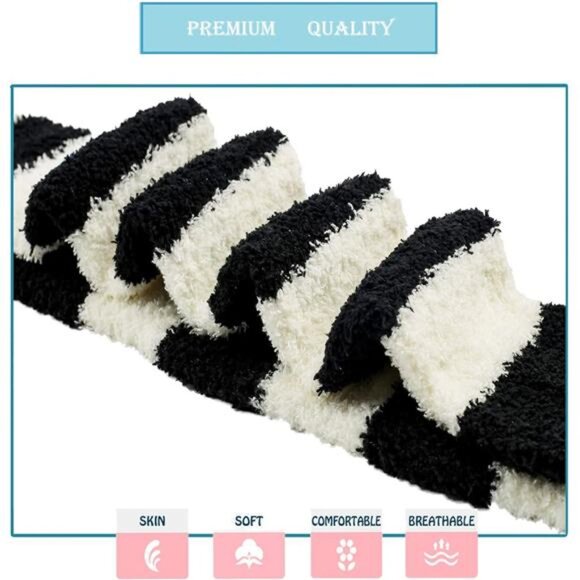 Womens Over Knee High Fuzzy Socks Cute Cartoon Thigh High Stockings Warm Stripe - Picture 3 of 8